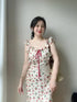 Printed Sleeveless Frills Straps Long Dresses